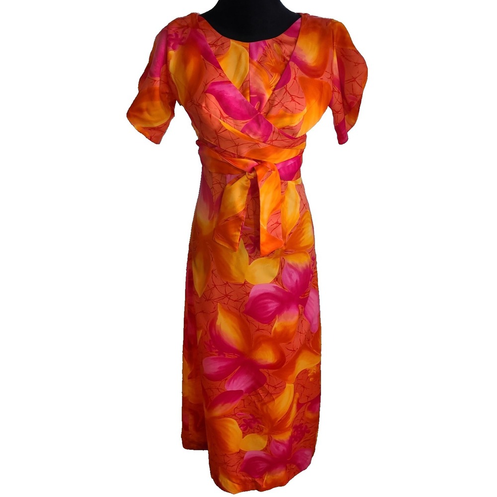 VTG 60s Hawaiian Tropical Maxi Stewardess Dress Sz 4 Designed Continental RARE
